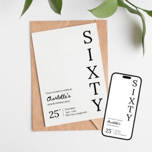 60th birthday invitation, digital template, mobile invitation, dinner party invite, 60th birthday template, for him her, digital invitation