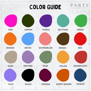 Puede incluir: Gu&iacute;a de colores con 20 muestras de colores, cada una con un nombre debajo. Los colores incluyen rosa, enebro, morado, espuma de mar, verde, naranja, &aacute;rtico, sand&iacute;a, moca, rojo, arena, brezo, salvia, polen, puerta dorada, lila, negro, sangr&iacute;a, naranja quemado y Egeo.