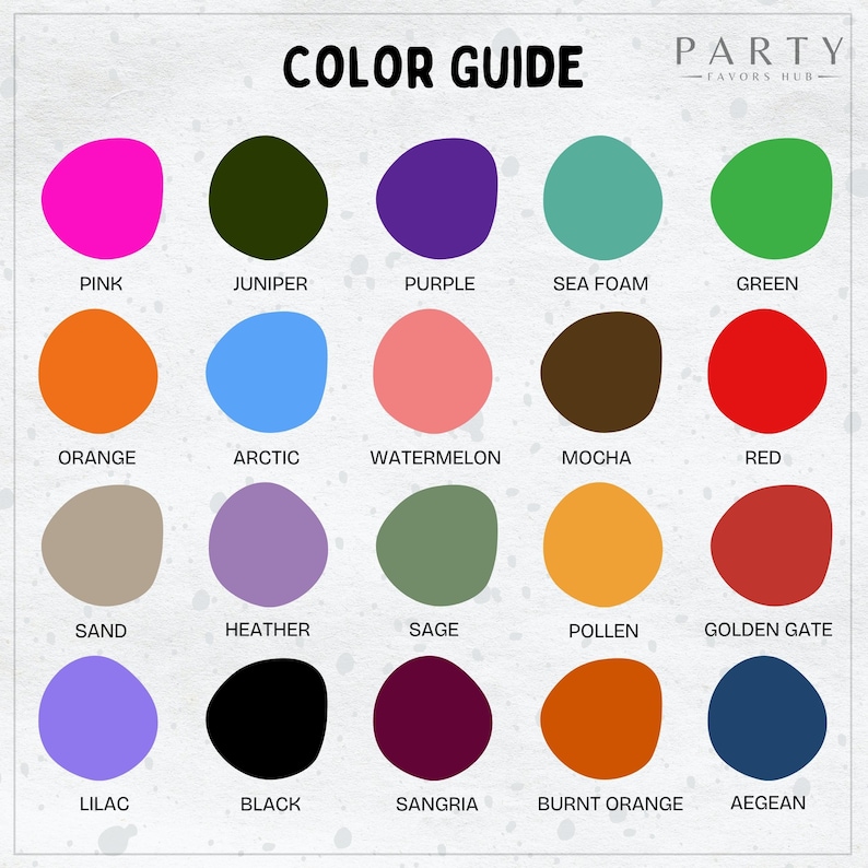 Puede incluir: Gu&iacute;a de colores con 20 muestras de colores, cada una con un nombre debajo. Los colores incluyen rosa, enebro, morado, espuma de mar, verde, naranja, &aacute;rtico, sand&iacute;a, moca, rojo, arena, brezo, salvia, polen, puerta dorada, lila, negro, sangr&iacute;a, naranja quemado y Egeo.