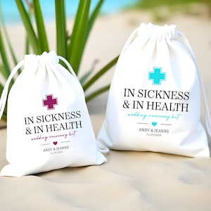 In Sickness and In Health Wedding Recovery Kit Bags | Custom Hangover Kit Bags | Wedding Hangover Kit | Wedding Survival Kits | Hangover Kit