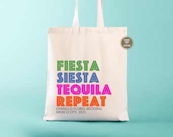 Custom Mexico Wedding Welcome Tote Bags: Fiesta Siesta Tequila