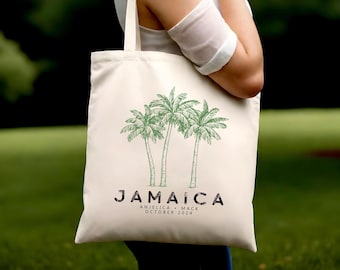 Personalized Jamaica Wedding Welcome Tote Bag: Tropical Palm Design