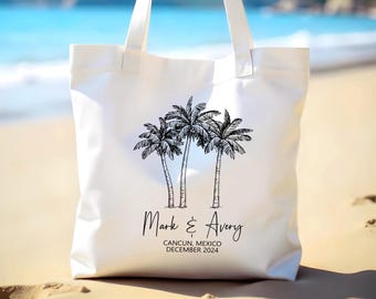 Personalized Palm Tree Tote: Beach Wedding Welcome Bag