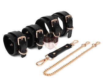 Premium Leather Wrist & Ankle Cuffs Set, Bondage Restraints