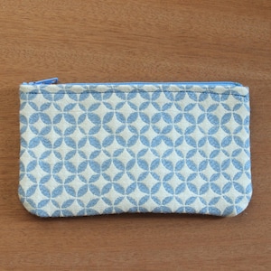 Blue and white mid century style patterned zipper pouch, coin purse, card wallet, handmade coin pouch