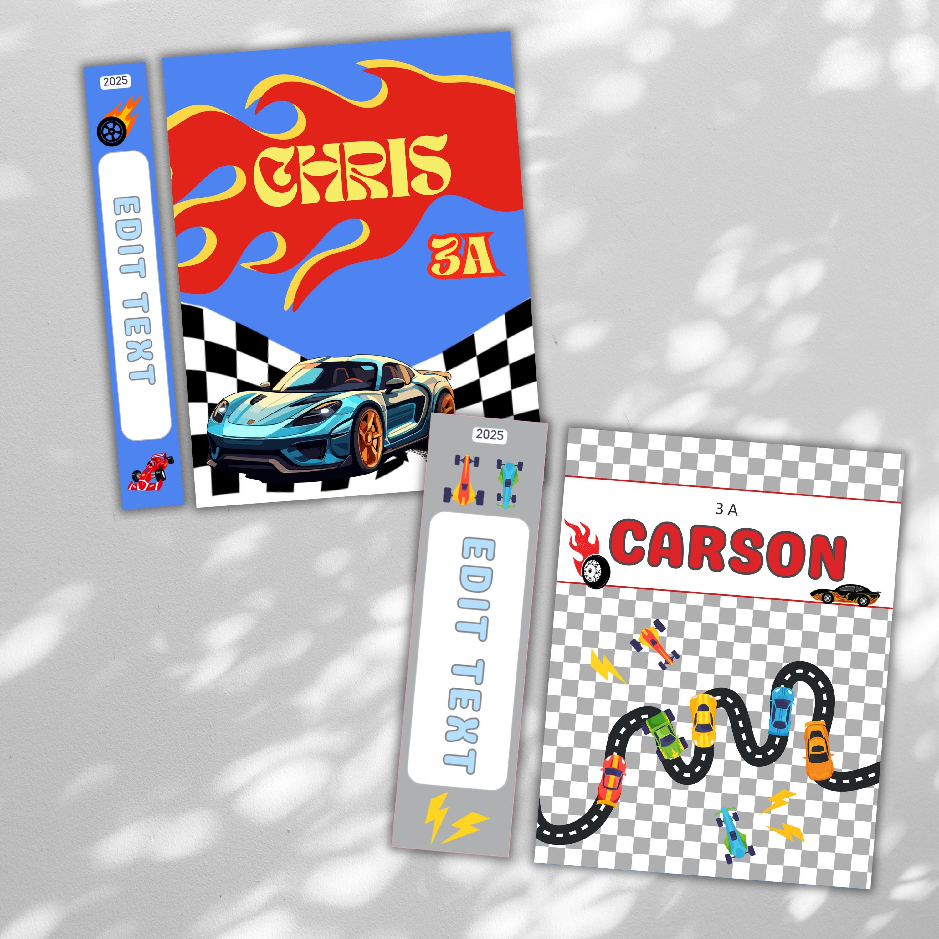 File Folder Racing Cars Editable Race Car Binder Covers and Spines, Personalised Boy Binder ...