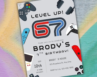 6 7 Video Game Birthday Party Invitation, 6 7 Meme Party, Six Seven Birthday Invite, Boy Gaming 7th Birthday, Level Up, Gamer Party