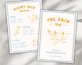 Bach Club Itinerary Beach Bachelorette Weekend, Hand Drawn Swim Theme Bach Party, Capri Bachelorette Invite