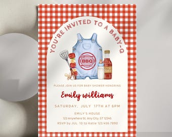 Baby Q Baby Shower Invitation, Editable Baby BBQ Party Invite, Backyard Baby Shower, Co-ed BBQ Baby Shower