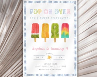 Editable Popsicles Birthday Invitation Template, Ice Cream Party Invite, Summer Birthday, Any Age Invite
