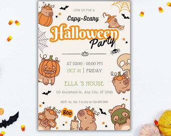 Editable Capybara Halloween Birthday Party Invitation, Halloween Birthday Invite, Cute Halloween Party Invite, Spooky Capy Scary Halloween