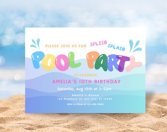 Editable Pool Party Birthday Invitation, Bobbing Pool Party Invite Template, Summer Birthday Invite, Swimming Party