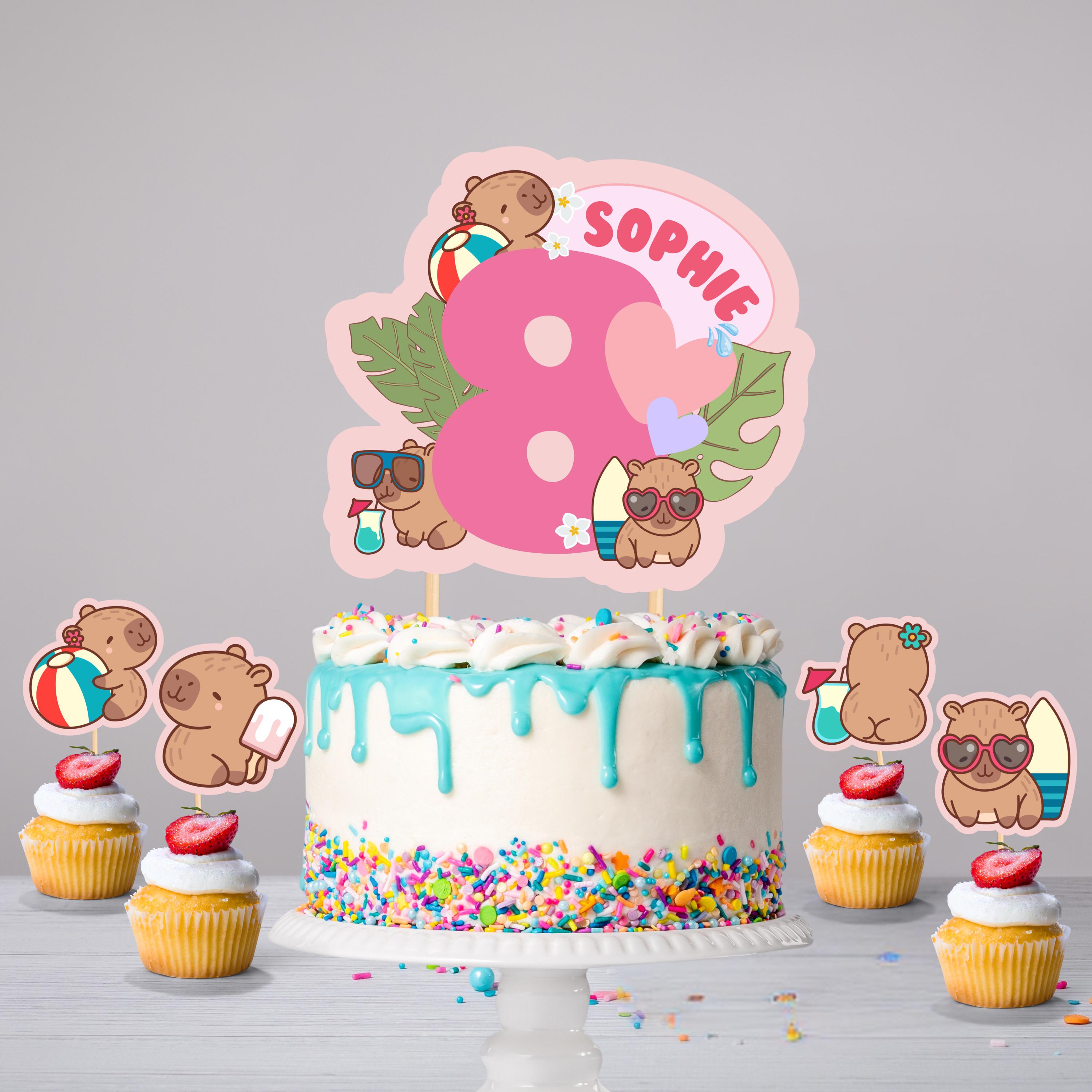 Capybara taartdecoratie, 12 stuks, capibara, verjaardagsdecoratie