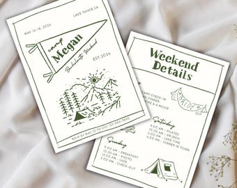 Camp Bachelorette Itinerary Invite Set Template Editable Weekend Schedule Glamping Party Agenda  Bride Camp  Packing List, Camp Rules