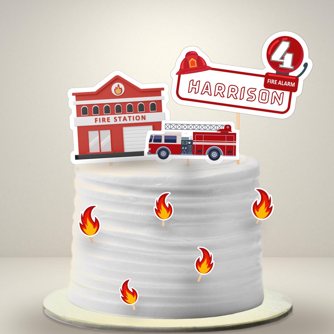 Fire Fighter Topper Personalised Fire Truck Birthday Cake Topper Boy Editable Fire Fighter ...