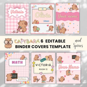 Editable Capybara Binder Covers and Spines for Girl, Girl Personalised Binder Cover, Take-Home Binder Folder, Pink Notebook Covers Templates