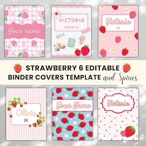 Editable Strawberry Binder Covers and Spines for Girl, Personalised Binder Cover, Take-Home Binder Folder, Pink Notebook Covers Templates