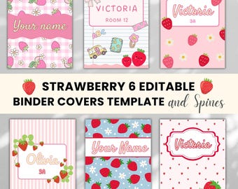 Editable Strawberry Binder Covers and Spines for Girl, Personalised Binder Cover, Take-Home Binder Folder, Pink Notebook Covers Templates