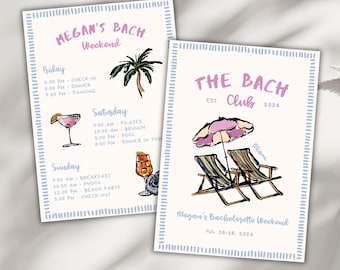 Bach Club Itinerary Beach Bachelorette Weekend, Hand Drawn Swim Italian Theme Bach Party, Capri Bachelorette Invite