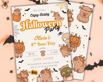 Editable Capybara Halloween Party Invitation, Halloween Birthday Invite, Cute Halloween Party Invite, Spooky Capy Scary Halloween Invite
