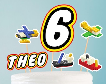 Bloc de décoration personnalisé pour gâteau d'anniversaire, blocs de construction imprimables, décoration de gâteau d'anniversaire en briques, anniversaire pour garçons, décoration d'anniversaire pour tous les âges