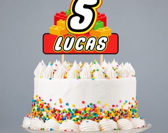 Personalized Printable Block Birthday Cake Topper, Building Blocks Birthday Cake Decor, Bricks Birthday Party for Boys, Birthday Topper