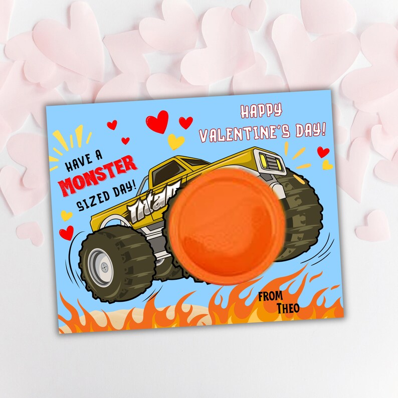 Monster Truck Playdoh Valentine Card, Printable Kids Classroom Exchange ...