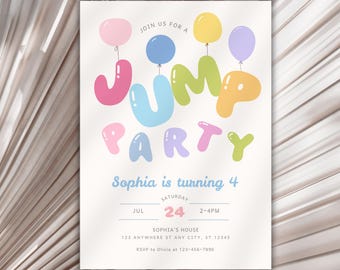 Jump Party Birthday Party Invitation Template, Editable  Bouncy Castle Invite,  Bounce House Invite, Outdoor Playground Birthday Invite