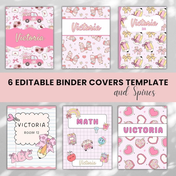 Editable Binder Covers and Spines for Girl, Personalised Binder Cover for Classroom, Take-Home Binder Folder, Pink Notebook Covers Templates