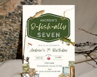 Editable Fishing Birthday Invitation Template, Reel Fun Party Invite, Editable O-Fish-Ally Fishing Birthday party Invitation, Any Age Invite
