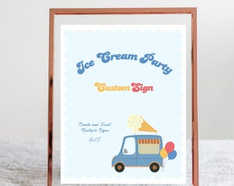 Editable Ice Cream Truck Birthday Party Custom Sign Template (8x10"), Here's the Scoop Boy Ice Cream Party