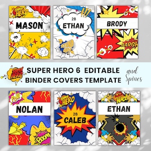 Editable Super Hero Binder Covers and Spines, Personalised Boy Binder Cover, Take-Home Binder Folder, Notebook Covers Templates