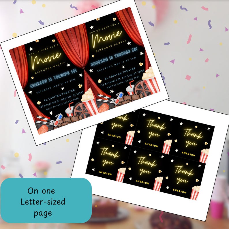 Movie Birthday Party Invitation Template, Editable Cinema Birthday ...