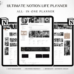 Notion Life Planner, 2025 All in One Notion Dashboard, Aesthetic Notion Template, That Girl Aesthetic Notion Planner, Minimalist Planner