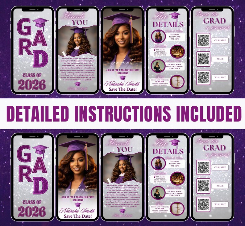 Digital Graduation Invitation, Purple Editable Animated Save the Date ...