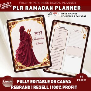 PLR Ramadan Planner 2027, Bewerkbare Islamitische Planner, Digitaal Dagboek met Hyperlinks, Master Resell Rights & Commercieel Gebruik (Canva Sjabloon)