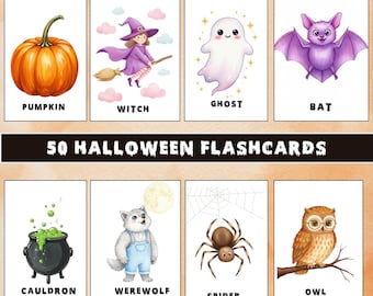 Halloween Flash Cards: 50+ Watercolor Vocabulary Cards (Digital Download)
