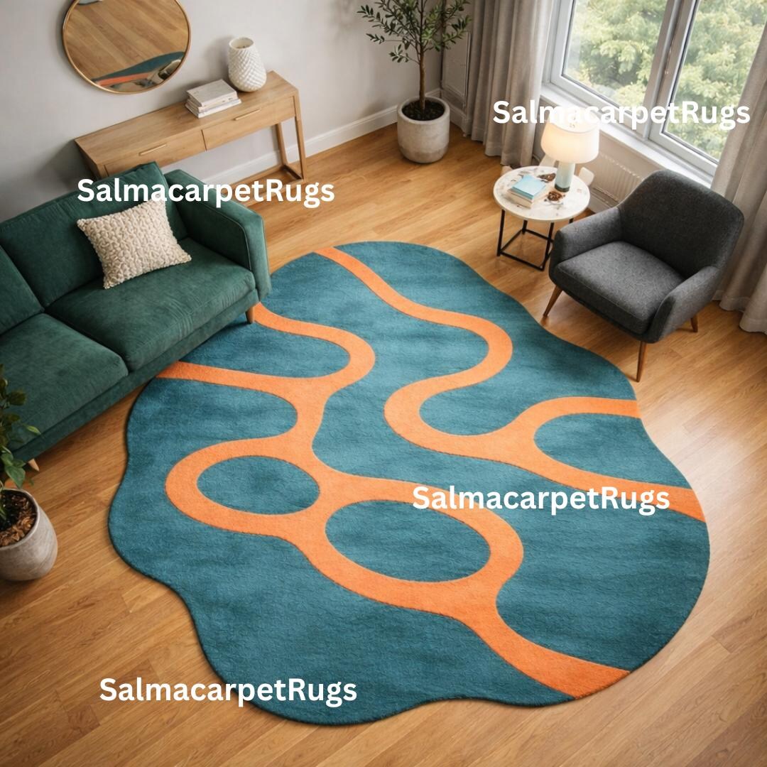 Modern Abstract Hand Tufted Wool Rug | Organic Freeform Shape Carpet ...