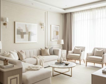 Handmade Wool Area Rug: Neutral Beige Modern Minimalist Living Room Carpet
