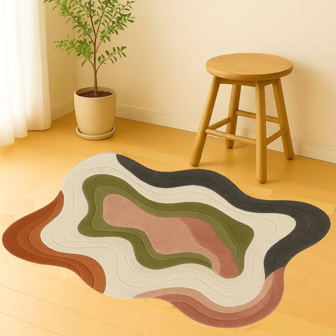 Aesthetic Wavy Rug Irregular Shape Area Rug Hand Tufted Rug Modern ...