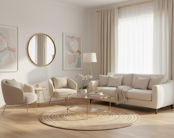 Round Jute Rug: Handwoven Boho Farmhouse Area Mat – Natural Braided Wool Carpet