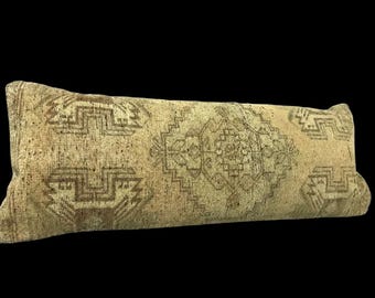 Vintage Turkish Rug Lumbar Pillow Cover: Soft Wool Accent (12x33 inches)
