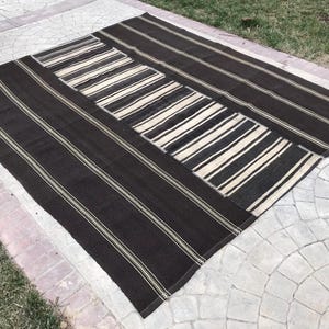 Oversize 10x12 Black & White Patchwork Rug: Handmade Wool Turkish Area Rug