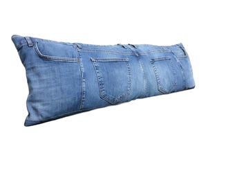 Vintage Denim Jean Lumbar Pillow Cover, 12x39 inches