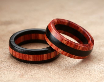 Custom Ebony Tulipwood Ring Set - 7mm