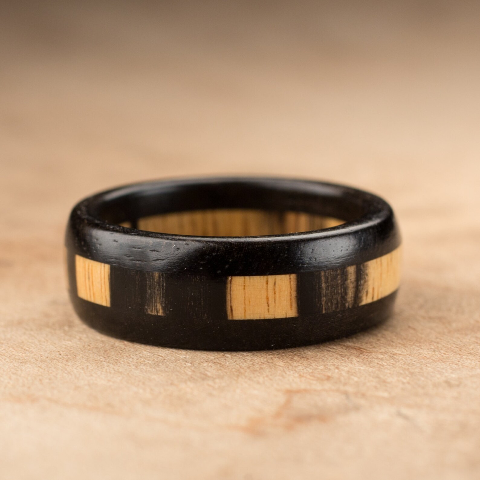 Custom Pale Moon Ebony Wood Ring 8mm Etsy