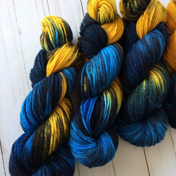 Rugged, "Exploding T.A.R.D.I.S. 2.0", Hand Painted, 202 Yards, Worsted/ Aran Weight Yarn, Knitting Yarn, Crochet, 4 Ply, Whovian, Wool Yarn