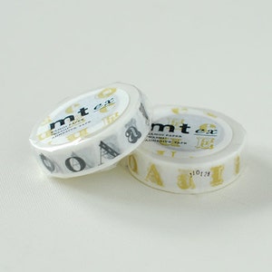 CLEARANCE SALE - 25% OFF - mt ex Washi Masking Tape - Gold or Black Vowels (15m roll)