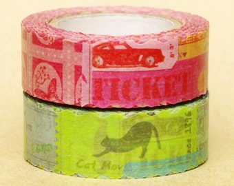 10% off sale - NamiNami Washi Masking Tape - Vintage Motif in Pink & Blue