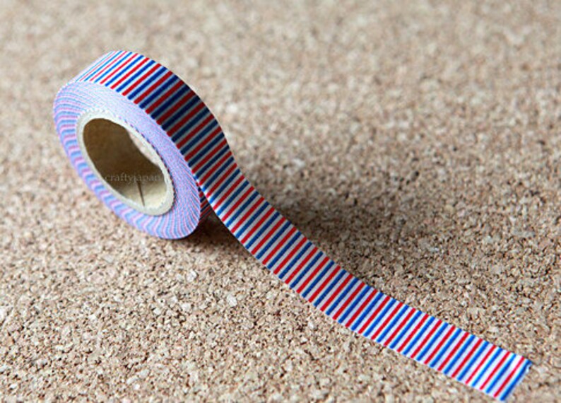 mt Washi Masking Tape Tricoloure in Red, Blue & White Stripes Limited Edition 15m roll image 4
